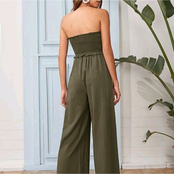 Frill Trim Shirred Bodice Tube Jumpsuit - Picture 4 of 7